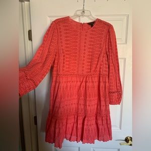 Coral-colored eyelet dress with removable slip liner